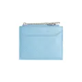 Light blue quilted card holder wallet with silver chain zipper closure - Blue