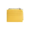 Slim yellow cardholder wallet for women featuring three card slots and a metal keychain - Yellow