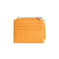 Compact orange faux leather card holder with multiple slots and a silver keychain ring - Light Apricot Orange