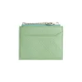 Slim mint green quilted card holder wallet with top zipper and keychain chain - Green
