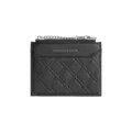 Slim black quilted card holder wallet for women with top zipper and silver chain - Black