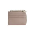 Slim faux leather women's card holder wallet with keychain ring chain in taupe grey - Smoke