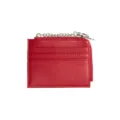 Elegant slim red leather card holder featuring multiple card slots and a secure keychain - Burgundy