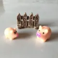 Cute miniature resin pink pig and wooden fence ornaments for fairy garden landscape - Piglet Set