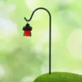Mini lanterna luminosa resina ornamento micro paesaggio decorazione succulenta statuetta - Lanterna a vento luminescente, rosso + paletto per fiori