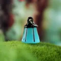 Luminous cyan mini lantern resin ornament for miniature DIY garden decoration kit - Lantern Only / Blue