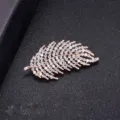 Elegant rose gold feather brooch pin with sparkling white rhinestones for suits - Leaf Design