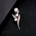 Elegant rose gold plant-shaped pearl brooch with sparkling rhinestones for women's suits - Bouquet Style