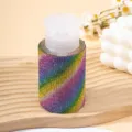 Detailed close-up of a 200ml refillable pump bottle featuring vibrant rainbow rhinestone. - 200ml / Colorful