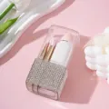 Close-up of rhinestone-encrusted makeup brush storage box with transparent protective lid. - 8Pcs Set / White