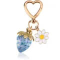 Adorable blue glitter strawberry keychain with heart-shaped clasp and small daisy charm - Light Blue Strawberry (1#)