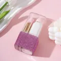Detailed macro view of pink rhinestone makeup brush storage box with clear dustproof lid - 8Pcs Set / Pink