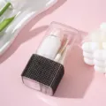 Detalle del porta brochas de maquillaje transparente con adornos de diamantes negros - Juego de 8 / Negro