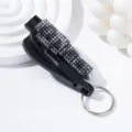 Close-up of a black car safety hammer keychain decorated with sparkling rhinestones. - Black Base with White Rhinestones (C6)
