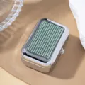 Detailed view of portable silver cigarette case with light green rhinestone inlay - Light Green