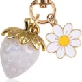 Elegant white translucent strawberry and daisy flower keychain pendant for ladies' bags - Translucent Glitter White Strawberry (4#)
