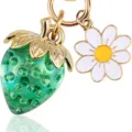 Green crystal strawberry and white daisy charm pendant for bag keychain - Translucent Green Strawberry (5#)