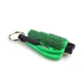 Green rhinestone-studded 2-in-1 car window breaker and seatbelt cutter keychain - Green
