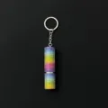 Macro view of a rainbow rhinestone-encrusted 5ml portable perfume spray bottle keychain. - Gradient Color 2