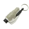 Portable luxury rhinestone car safety hammer and mini window breaker with keychain ring - White