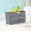 Grey multi-functional organizer bag with yellow handles, multi-pocket makeup storage bag. - Gray