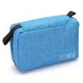 Portable blue travel toiletry bag large capacity makeup organizer with sturdy black handles. - Sky Blue