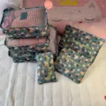 6-teiliges Reise-Organizer-Set, blumige Oxford-Stoff Packtaschen und Wäschesäcke für Koffer. - Blaue Blume
