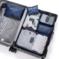 Travel packing cubes 6-piece set waterproof luggage organizers for clothes shoes underwear - Navy Blue