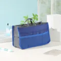 Multifunctional organizer bag with dual zippers, large capacity cosmetic and makeup storage box. - Sapphire Blue