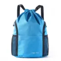 Blauwe trekkoord rugzak voor sport en reizen, waterdichte casual rucksack met zijvakken. - Helderblauw