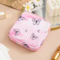 Pink quilted butterfly cosmetic bag large capacity travel pouch storage bag for daily use. - Pink White Butterfly
