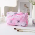 Pink quilted makeup bag with butterfly pattern and zipper closure for travel - Without Handle / Pink White Butterfly