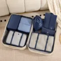 Reise Packtaschen Set Koffer Organizer Taschen für Kleidung Schuhe Unterwäsche Reisegepäck. - 7-teiliges Set / Marineblau