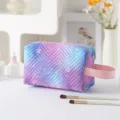 Portable square waterproof makeup bag with purple gradient and crystal pattern - With Handle / Purple Blue Geometric