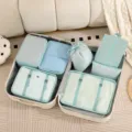 Set de cubos de embalaje de viaje 8 piezas organizadores de maleta ropa zapatos accesorios - Juego de 7 piezas / Azul lago
