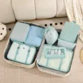 Set de cubos de embalaje de viaje 8 piezas bolsas de almacenamiento impermeables para maleta. - Juego de 8 Piezas de Bolsa de Maquillaje / Azul lago