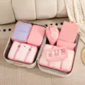 Set de bolsas organizadoras de viaje para maleta, cubos y bolsitas rosas para ropa. - Juego de 8 Piezas de Bolsa de Maquillaje / Rosa