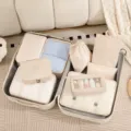 Set de cubos organizadores de viaje beis, bolsas multipieza para maleta de ropa y zapatos. - Juego de 9 piezas de bolsa con gancho / Beige