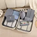 Juego de cubos de embalaje de viaje organizadores de maleta grises para ropa zapatos - Juego de 9 piezas de bolsa con gancho / Gris