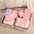 Set de cubos de embalaje de viaje para maleta, bolsas organizadoras para ropa y zapatos. - Juego de 9 piezas de bolsa con gancho / Rosa