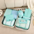 Set de bolsas organizadoras de viaje cubos de embalaje verde menta ligero portátil. - Juego de 9 piezas de bolsa con gancho / Azul Brillante