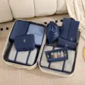 Set de organizadores de equipaje para viaje, cubos de embalaje impermeables para maletas. - Juego de 9 piezas de bolsa con gancho / Azul Marino