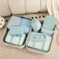 Set de cubos de embalaje de viaje bolsas organizador para maleta ropa zapatos accesorios - Juego de 9 piezas de bolsa con gancho / Azul lago