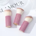 Pennelli per trucco con strass rosa e testina morbida per cipria e fard professionale. - Set di 3 pezzi / Rosa