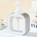 Macro view of luxury rhinestone-studded refillable white press soap dispenser bottle - 300ml / White