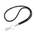 Close-up of sparkling black rhinestone mesh lanyard with silver key ring and clasp. - 49cm / Black