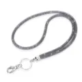 Close-up of elegant silver sparkly mesh lanyard with polished metal key ring and claw clasp - 49cm / Gray