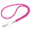 Macro detail of a sparkling pink glitter-filled lanyard with a silver key ring. - 49cm / Rose Red