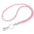 Close-up of pink glitter lanyard with silver metal keyring and lobster clasp detail - 49cm / Pink