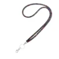 Detailed view of a multi-color rhinestone lanyard with fishnet mesh and metal clip - 49cm / Black Multicolor